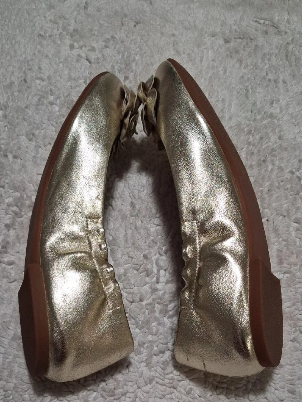 Tory Burch Metallic Gold Floral Leather Ballet Flats